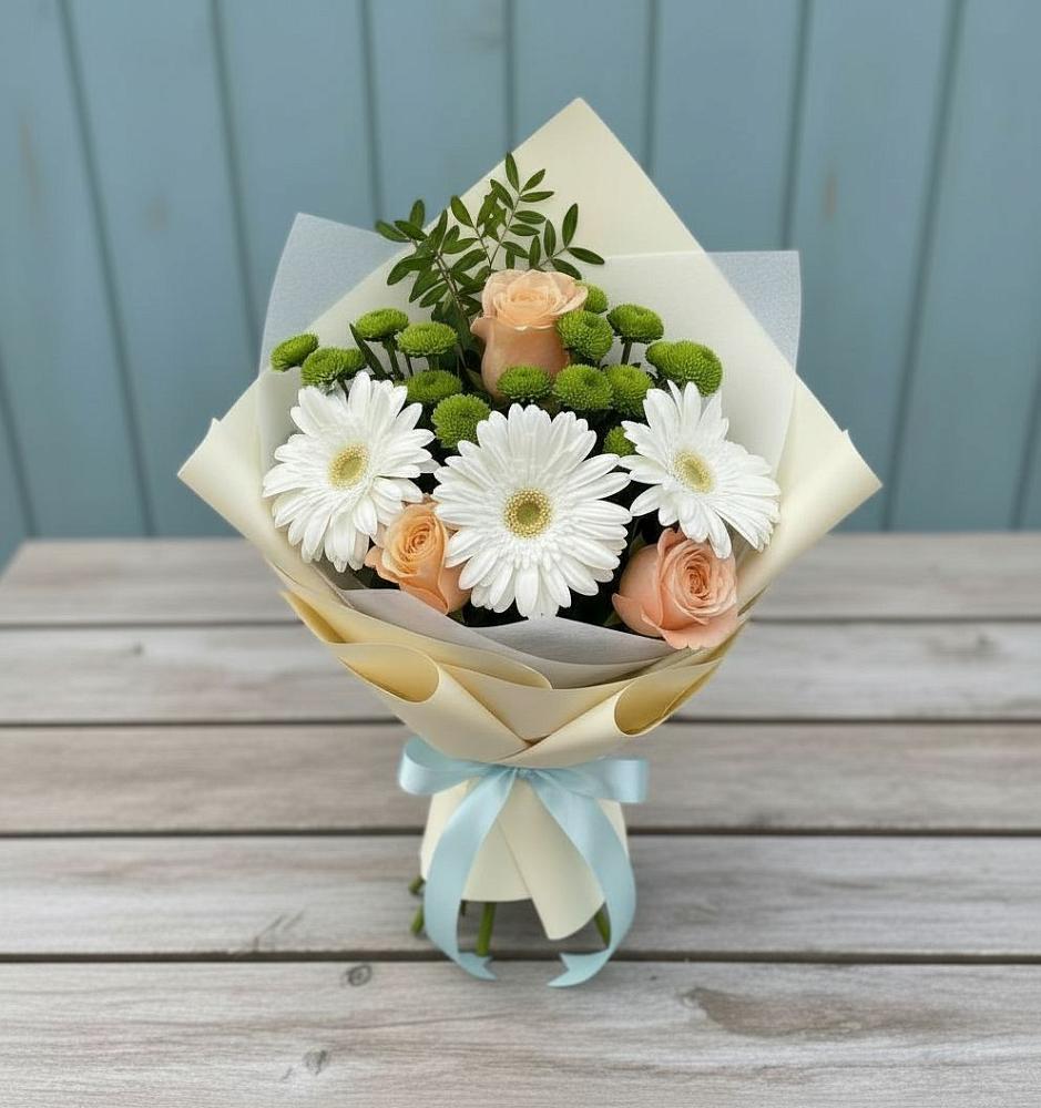 Букет цветов из: Герберы, Розы и Хризантемы в Терновской